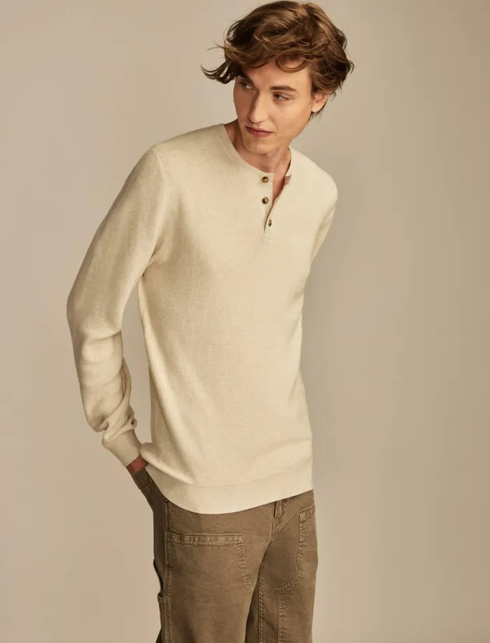 Lucky Brand Sweaters Men Henley Sweater Heather Beige