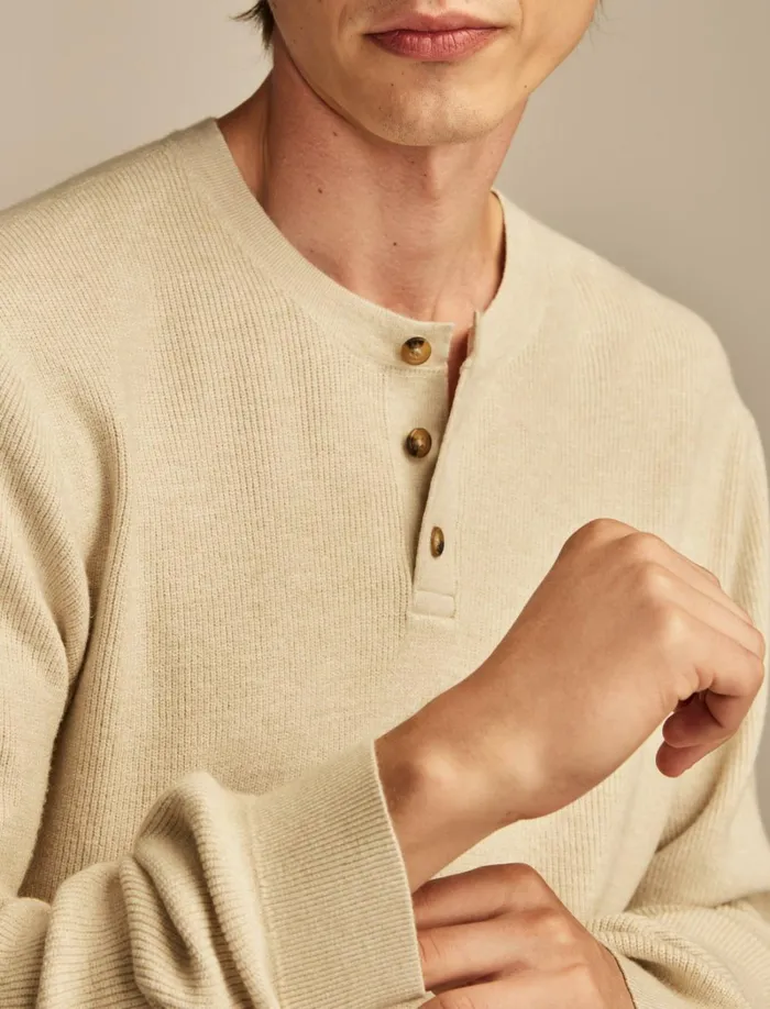 Lucky Brand Sweaters Men Henley Sweater Heather Beige
