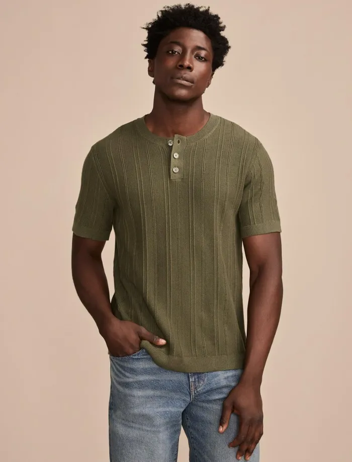 Lucky Brand Sweaters Men Short Sleeve Henley Sweater Thyme