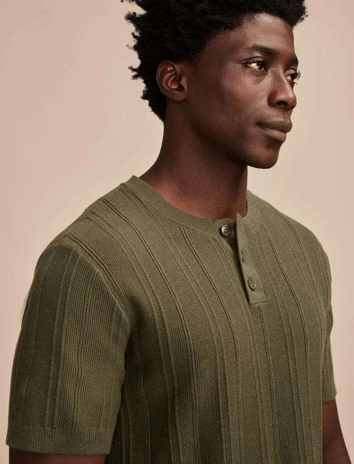 Lucky Brand Sweaters Men Short Sleeve Henley Sweater Thyme