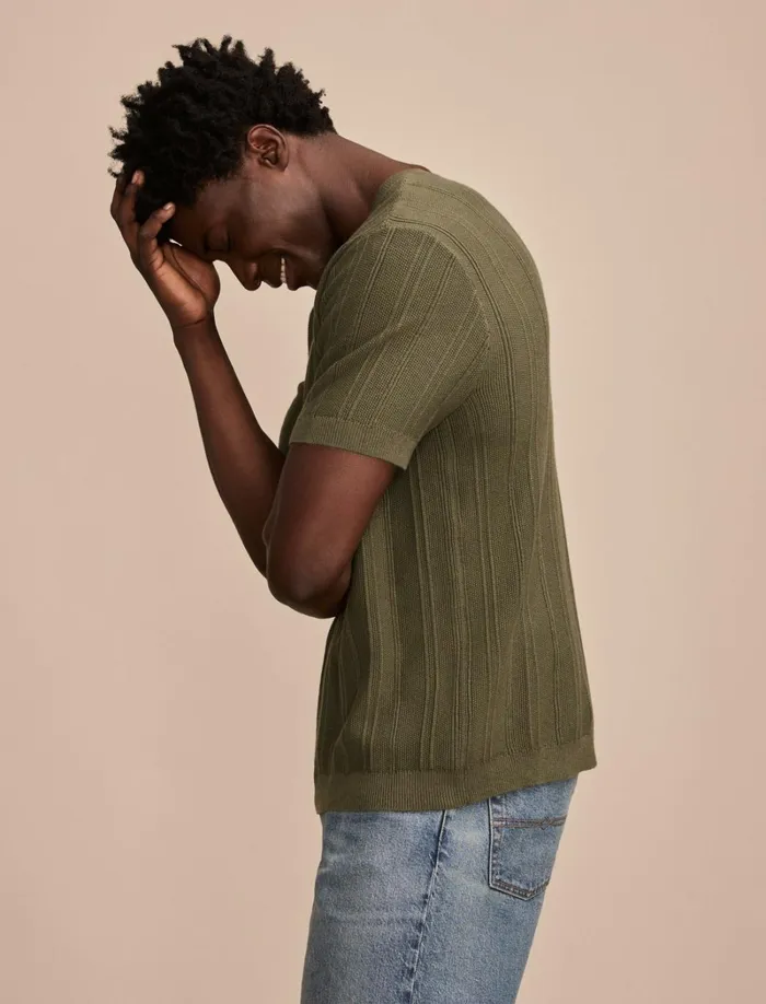 Lucky Brand Sweaters Men Short Sleeve Henley Sweater Thyme
