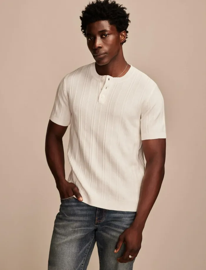 Lucky Brand Sweaters Men Short Sleeve Henley Sweater Tofu