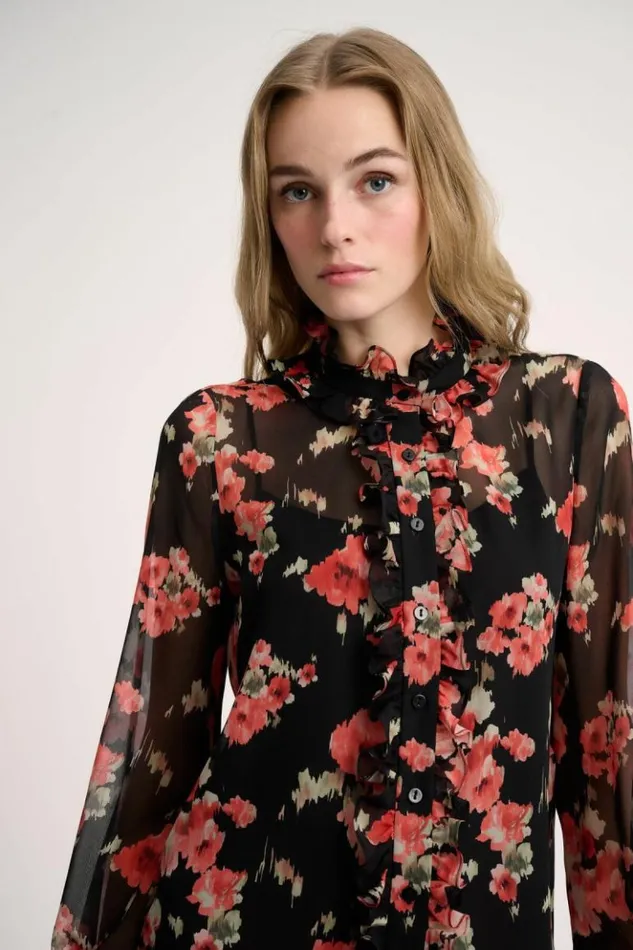 Luisa Spagnoli Blouses And Shirts Lamine 8211 Ruffled Blouse Blackcoral 8211 Women