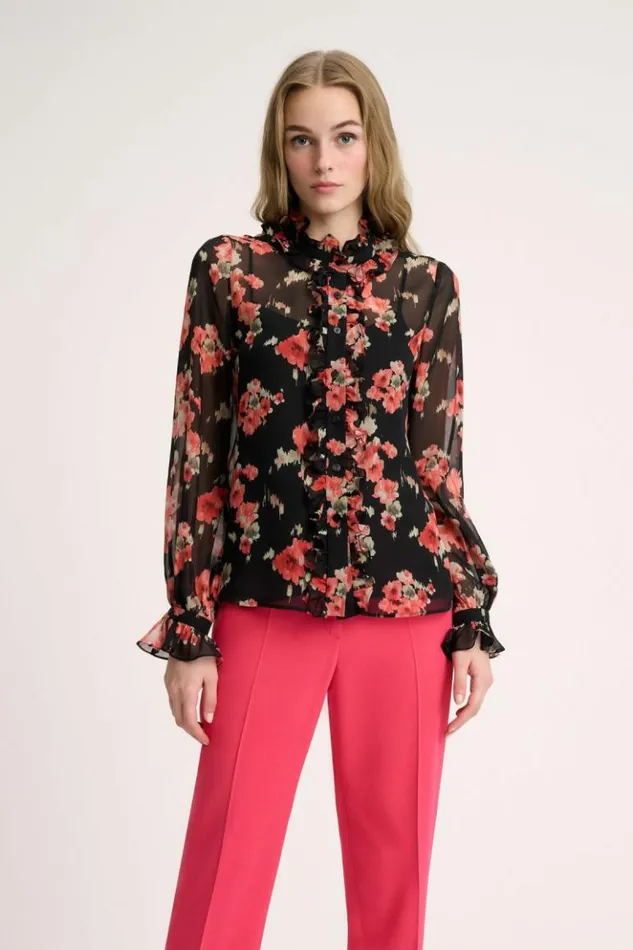Luisa Spagnoli Blouses And Shirts Lamine 8211 Ruffled Blouse Blackcoral 8211 Women
