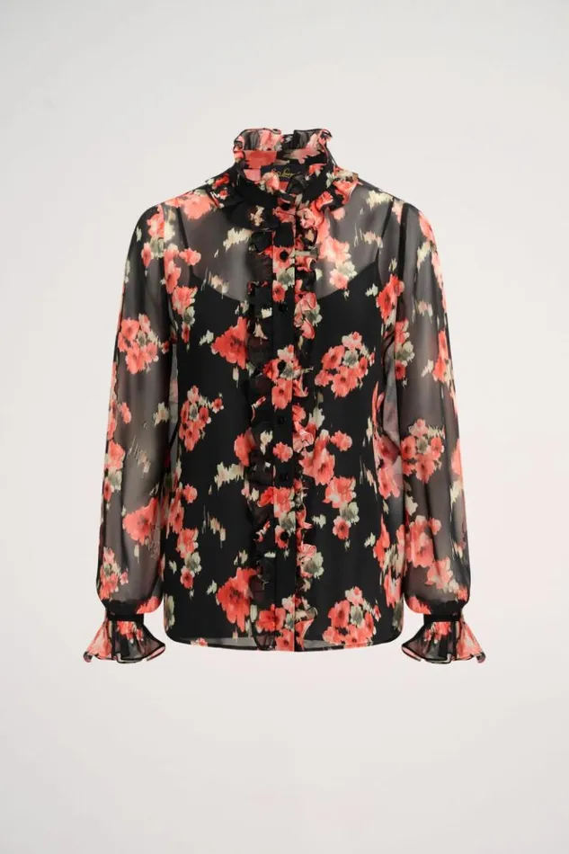 Luisa Spagnoli Blouses And Shirts Lamine 8211 Ruffled Blouse Blackcoral 8211 Women