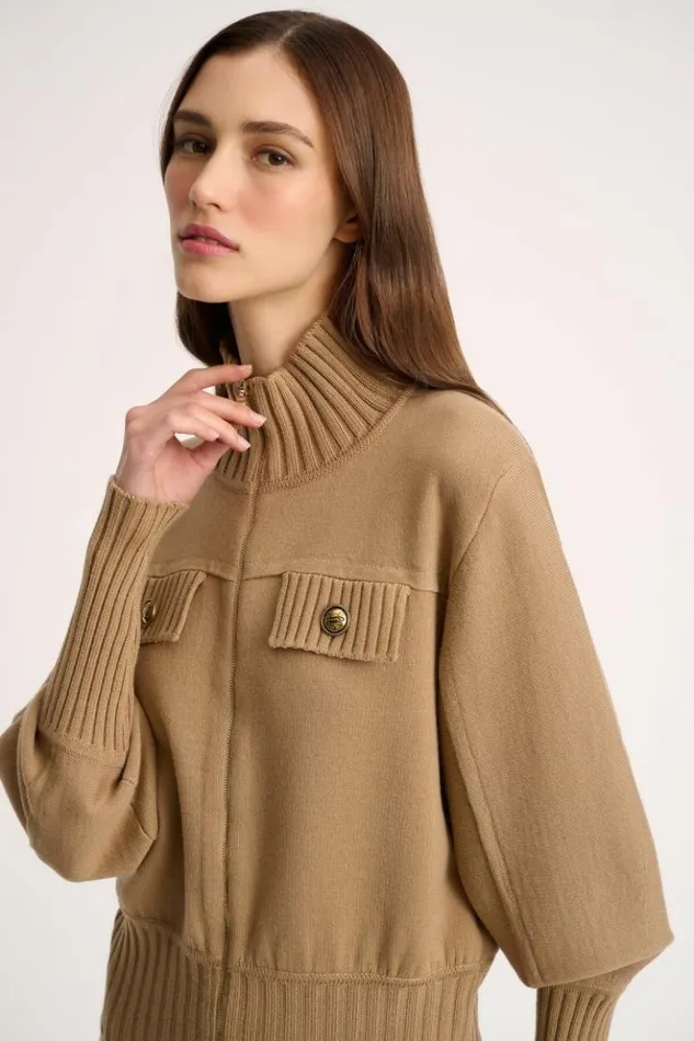 Luisa Spagnoli Jackets and Blazers Merlo 8211 Knit Bomber Jacket Camel 8211 Women