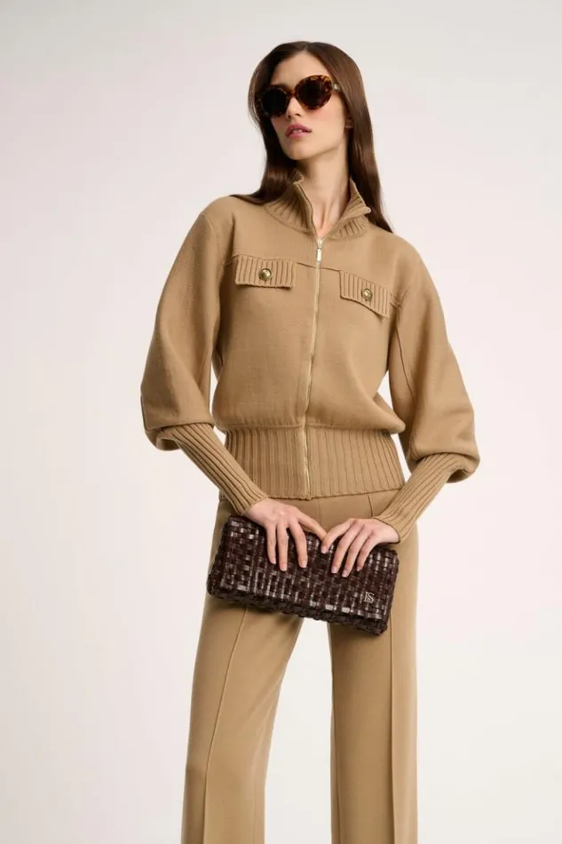 Luisa Spagnoli Jackets and Blazers Merlo 8211 Knit Bomber Jacket Camel 8211 Women Luisa Spagnoli Jackets and Blazers Merlo 8211 Knit Bomber Jacket Camel 8211 Women