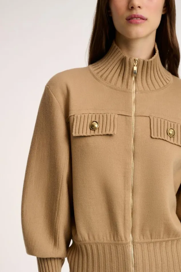 Luisa Spagnoli Jackets and Blazers Merlo 8211 Knit Bomber Jacket Camel 8211 Women Luisa Spagnoli Jackets and Blazers Merlo 8211 Knit Bomber Jacket Camel 8211 Women