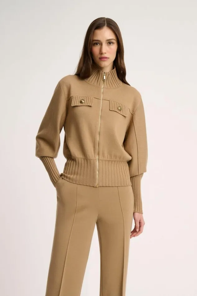 Luisa Spagnoli Jackets and Blazers Merlo 8211 Knit Bomber Jacket Camel 8211 Women Luisa Spagnoli Jackets and Blazers Merlo 8211 Knit Bomber Jacket Camel 8211 Women