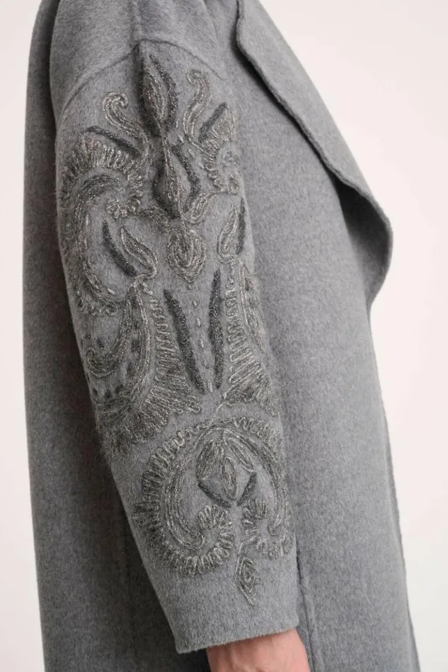 Luisa Spagnoli Outerwear Sparta 8211 Embroidered Coat Grey Melange 8211 Women