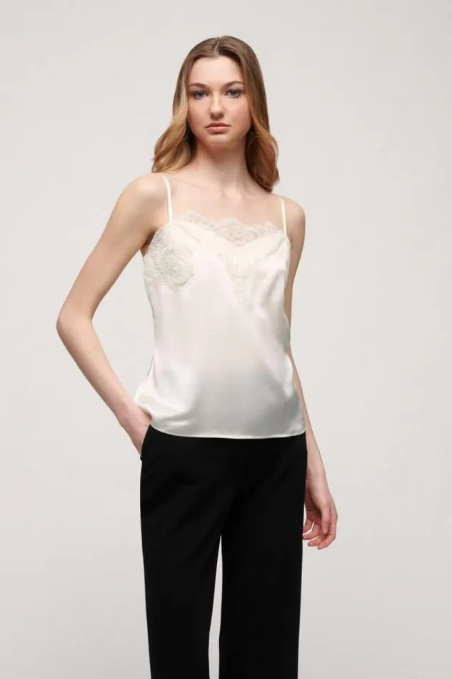 Luisa Spagnoli Tops And TShirts Lilia 8211 Top With Lace Cream 8211 Women