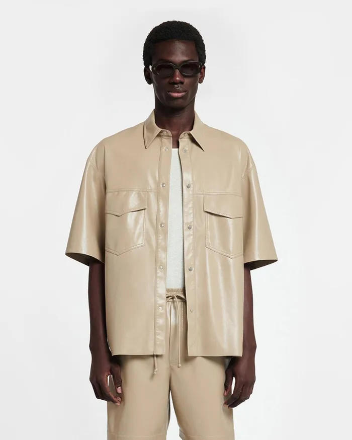Mance Okobor AltLeather Shirt Ashy Taupe Men Nanushka Tops