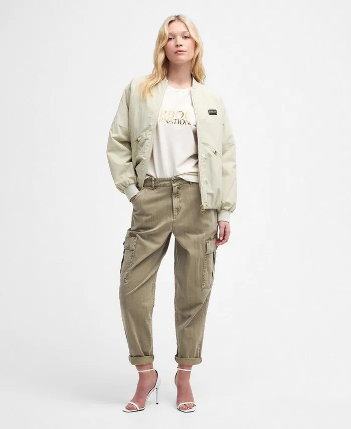 Maria Tapered Cargo Jeans Washed Khaki Women Barbour Trousers and Shorts