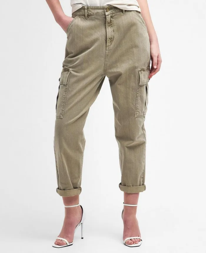 Maria Tapered Cargo Jeans Washed Khaki Women Barbour Trousers and Shorts