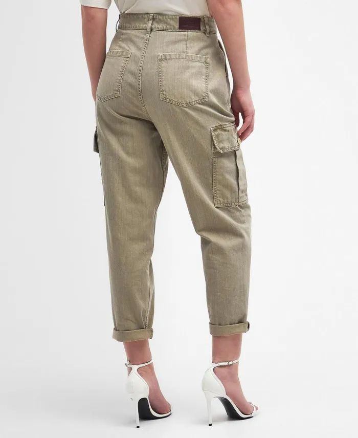 Maria Tapered Cargo Jeans Washed Khaki Women Barbour Trousers and Shorts