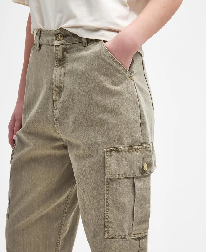 Maria Tapered Cargo Jeans Washed Khaki Women Barbour Trousers and Shorts