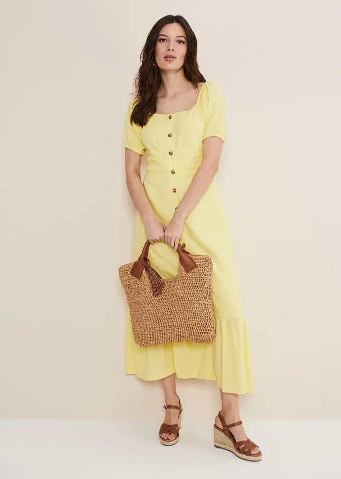 Maribella Linen Midi Dress Lemon Women Phase Eight Dresses