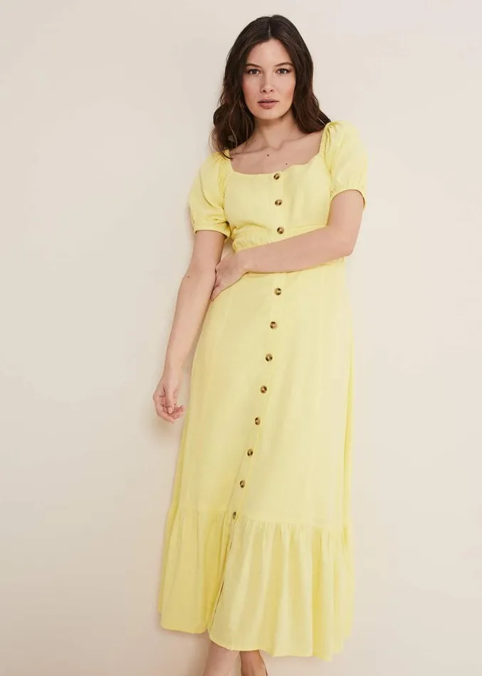 Maribella Linen Midi Dress Lemon Women Phase Eight Dresses