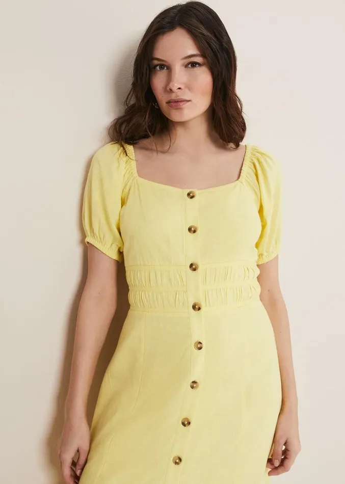 Maribella Linen Midi Dress Lemon Women Phase Eight Dresses