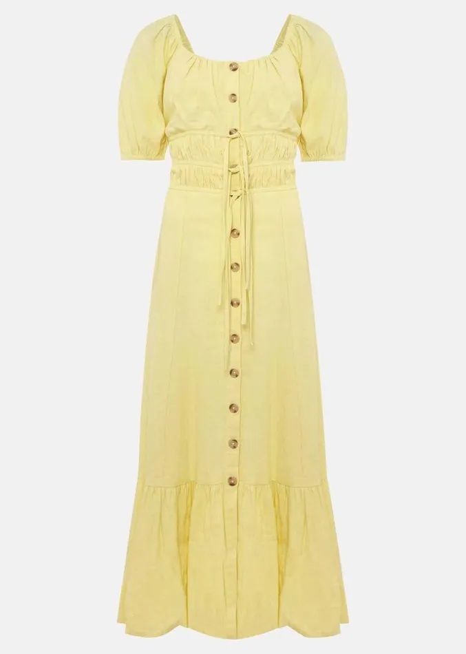 Maribella Linen Midi Dress Lemon Women Phase Eight Dresses