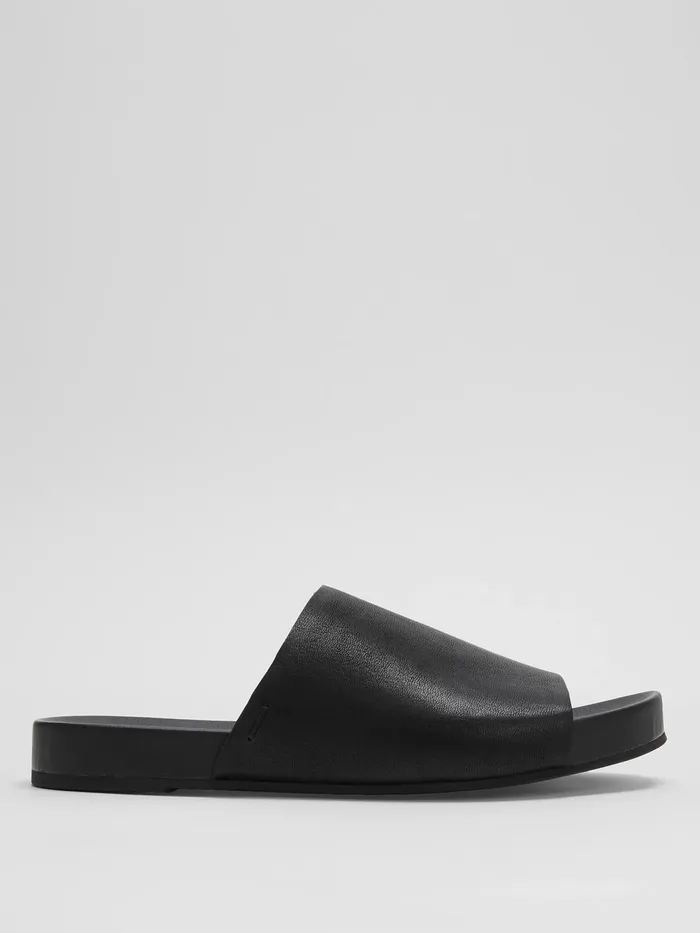 Mask Tumbled Leather Slide Sandal Black Women Eileen Fisher Shoes