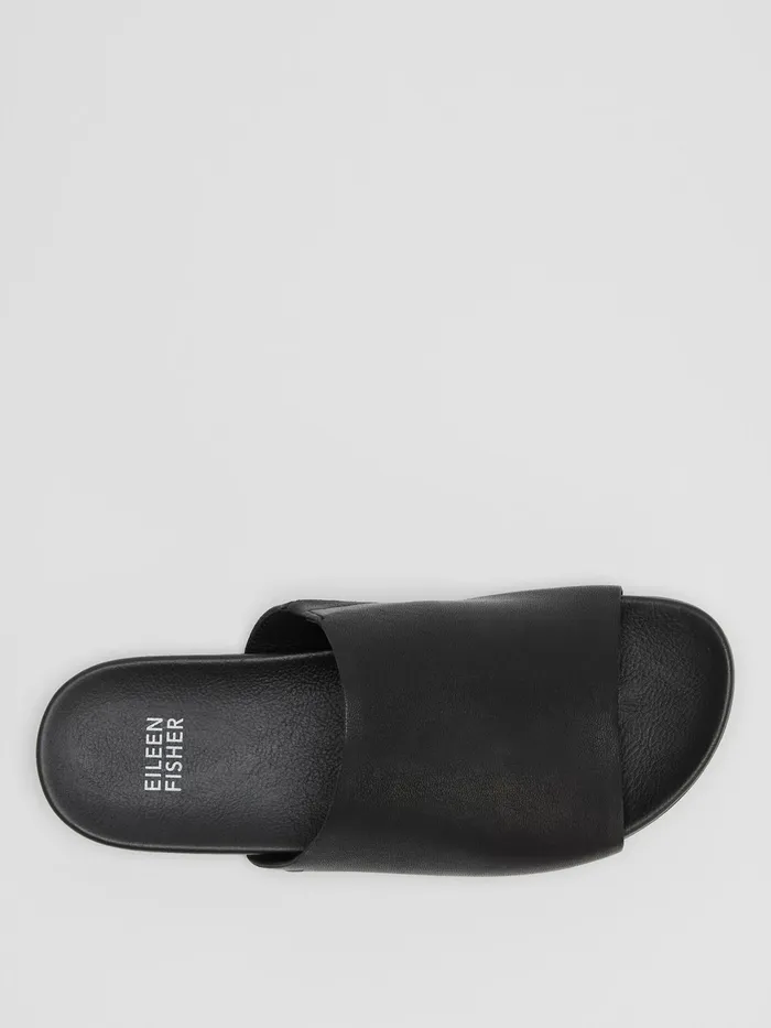 Mask Tumbled Leather Slide Sandal Black Women Eileen Fisher Shoes
