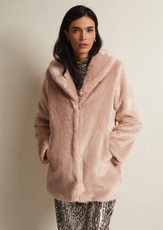 Meg Faux Fur Coat Luxe Pink Women Phase Eight Coats