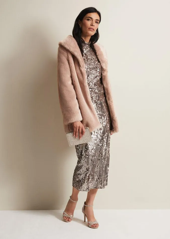 Meg Faux Fur Coat Luxe Pink Women Phase Eight Coats