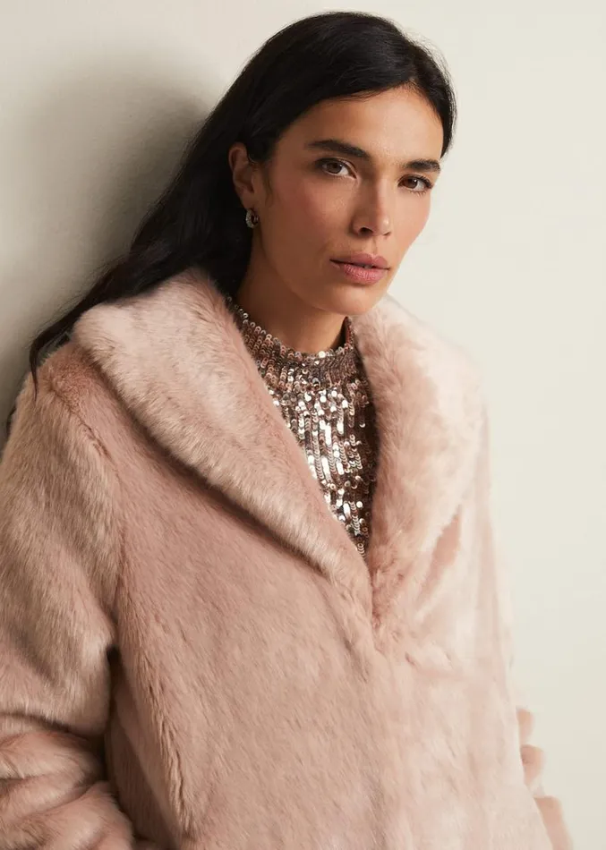 Meg Faux Fur Coat Luxe Pink Women Phase Eight Coats