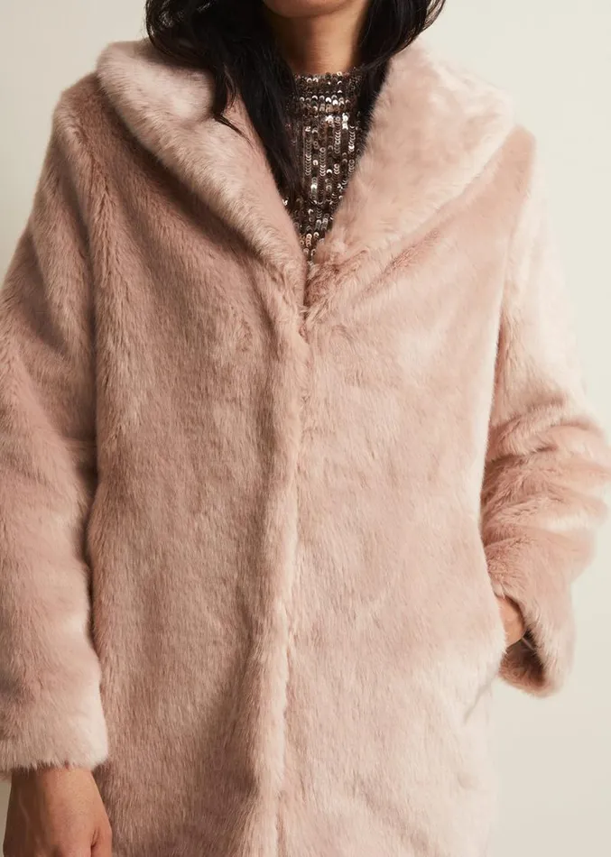 Meg Faux Fur Coat Luxe Pink Women Phase Eight Coats