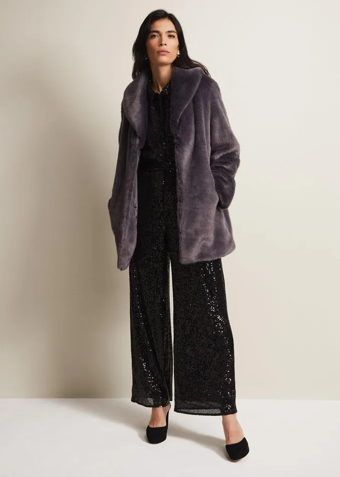 Meg Faux Fur Coat Smoke Women Phase Eight Coats