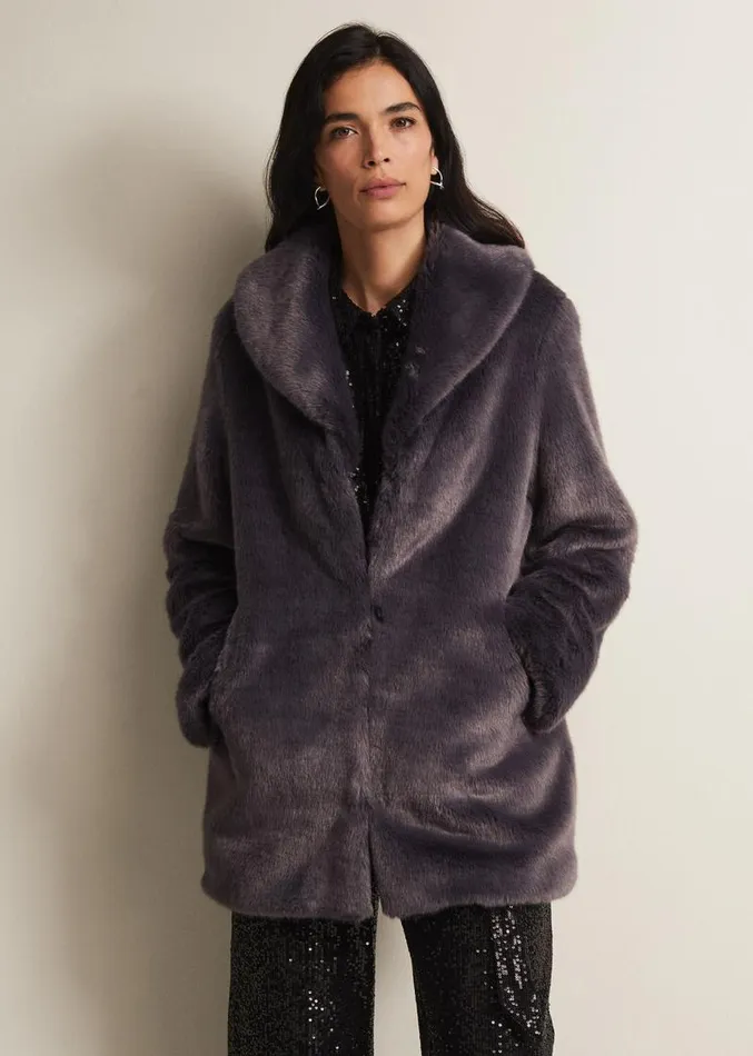 Meg Faux Fur Coat Smoke Women Phase Eight Coats