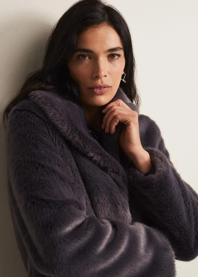 Meg Faux Fur Coat Smoke Women Phase Eight Coats