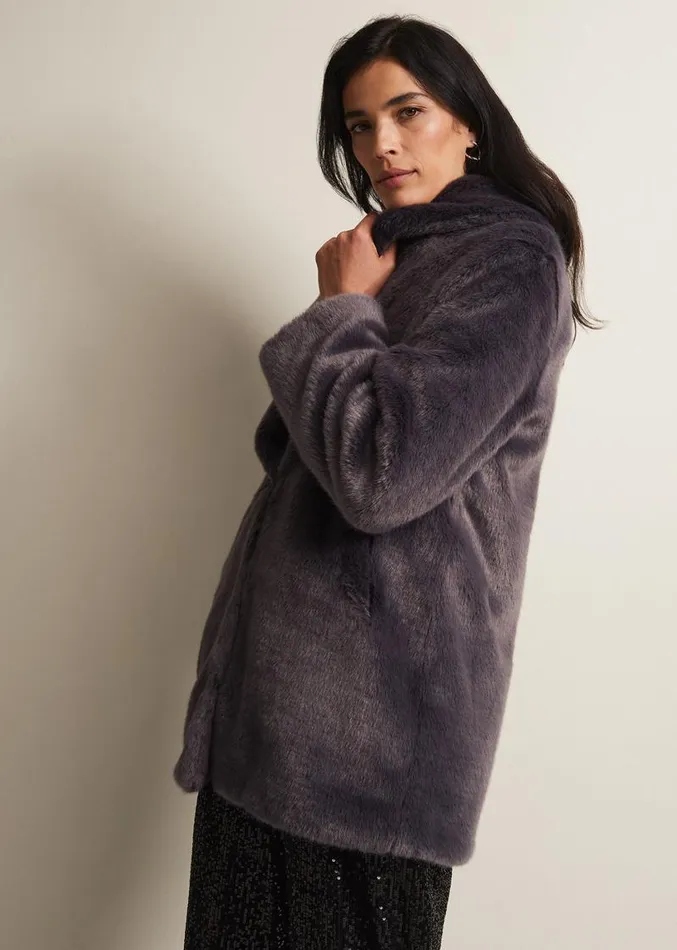 Meg Faux Fur Coat Smoke Women Phase Eight Coats