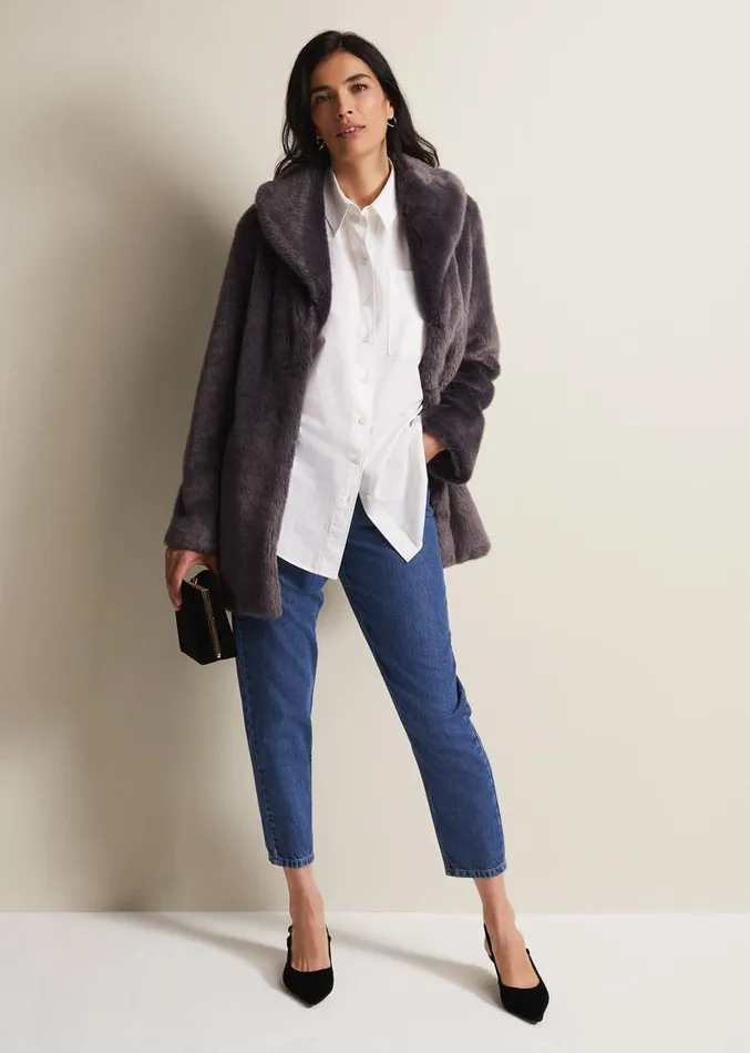 Meg Faux Fur Coat Smoke Women Phase Eight Coats