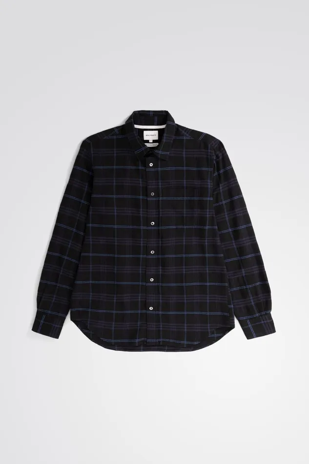 Men Algot Relaxed Textured Check Shirt Dark Navy Norse Projects Shirting