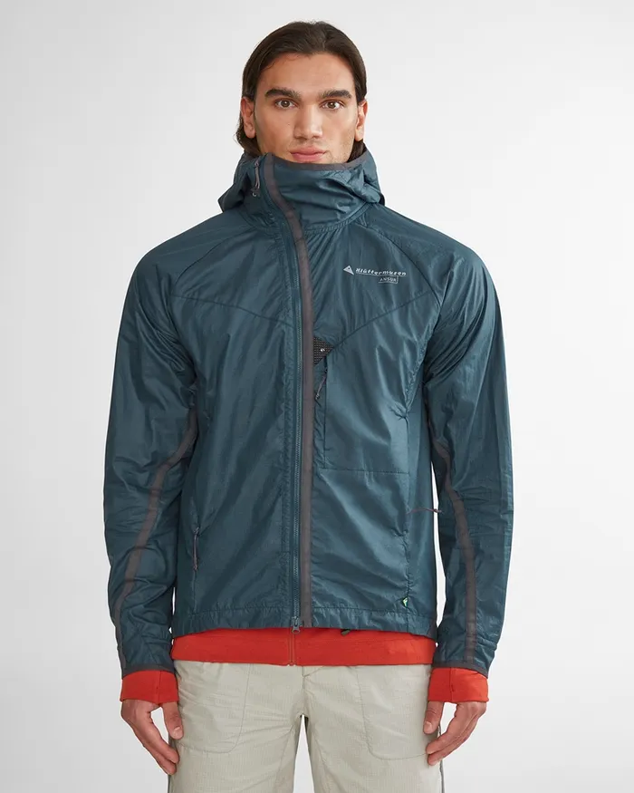 Men Ansur Hooded Katla Cotton Wind Jacket Dove Raven Klttermusen Wind Resistant Jackets