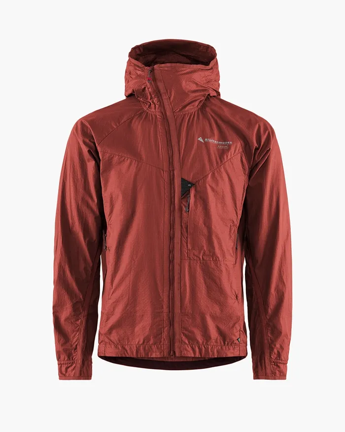Men Ansur Hooded Katla Cotton Wind Jacket Rose Red Klttermusen Wind Resistant Jackets