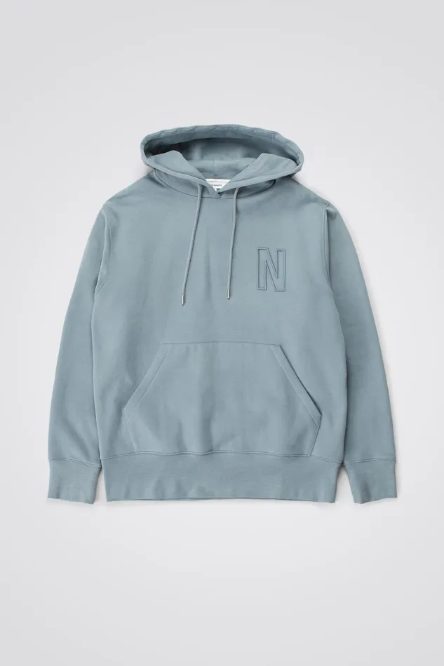 Men Arne Relaxed Fleece N Logo Hoodie Dark Ice Blue Norse Projects Sweatshirts