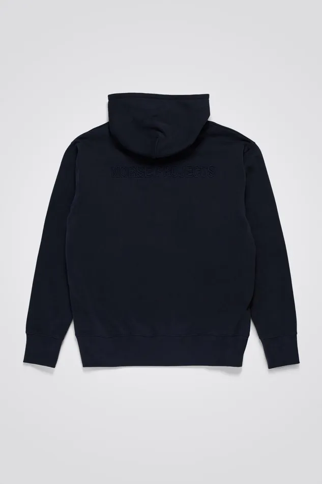 Men Arne Relaxed Fleece N Logo Hoodie Dark Navy Norse Projects Sweatshirts