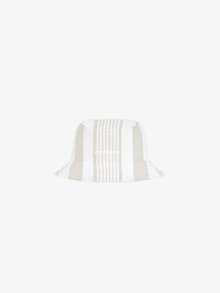 Men Beanies and Caps Givenchy GIVENCHY Bucket Hat In Cotton Towelling With Stripes Ivory