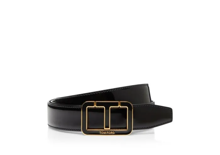 Men Belts Tom Ford Patent Leather Enamel Scored T Belt Black