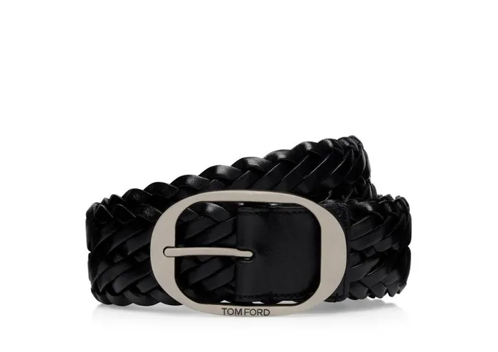 Men Belts Tom Ford Woven Leather Oval Belt Black