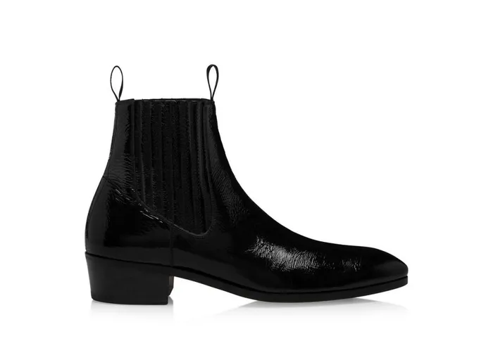 Men Boots Tom Ford Crackled Patent Bailey Chelsea Boot Black
