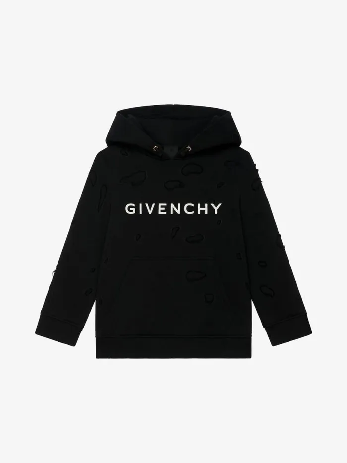 Men Boy 4 To 12 Years Givenchy GIVENCHY Hooded Sweatshirt In Partly Destroyed Fleece Black