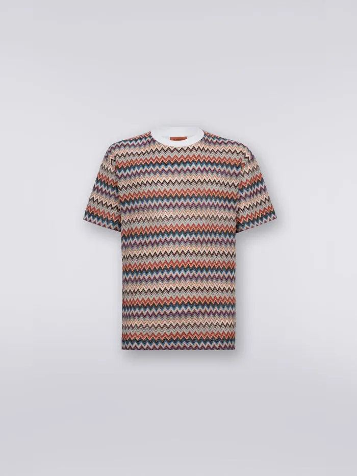 Men Cotton And Viscose Chevron CrewNeck TShirt White Missoni Polos and Tshirts