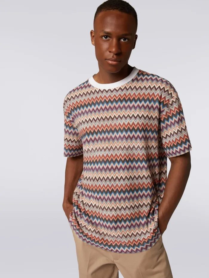 Men Cotton And Viscose Chevron CrewNeck TShirt White Missoni Polos and Tshirts Men Cotton And Viscose Chevron CrewNeck TShirt White Missoni Polos and Tshirts