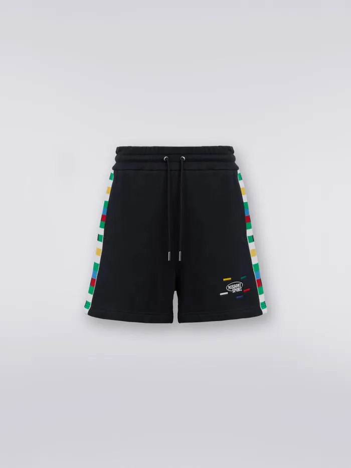 Men Cotton And Viscose Jersey Shorts With Knitted Bands Navy Blue Missoni Sport