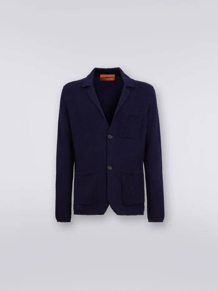 Men Cotton And Viscose Knit Blazer Dark Blue Missoni Coats and Jackets