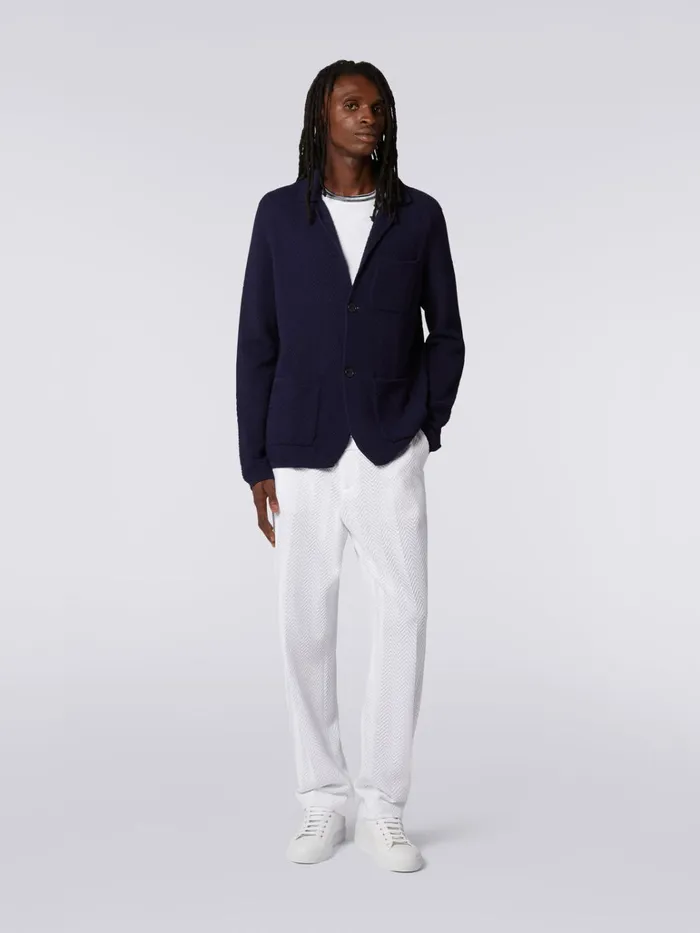 Men Cotton And Viscose Knit Blazer Dark Blue Missoni Coats and Jackets